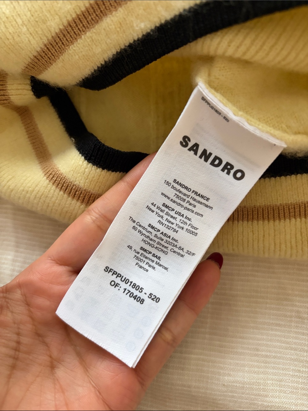 Sandro Pale Yellow Polo Knit with Navy & Tan Trim - Picture 4 of 7